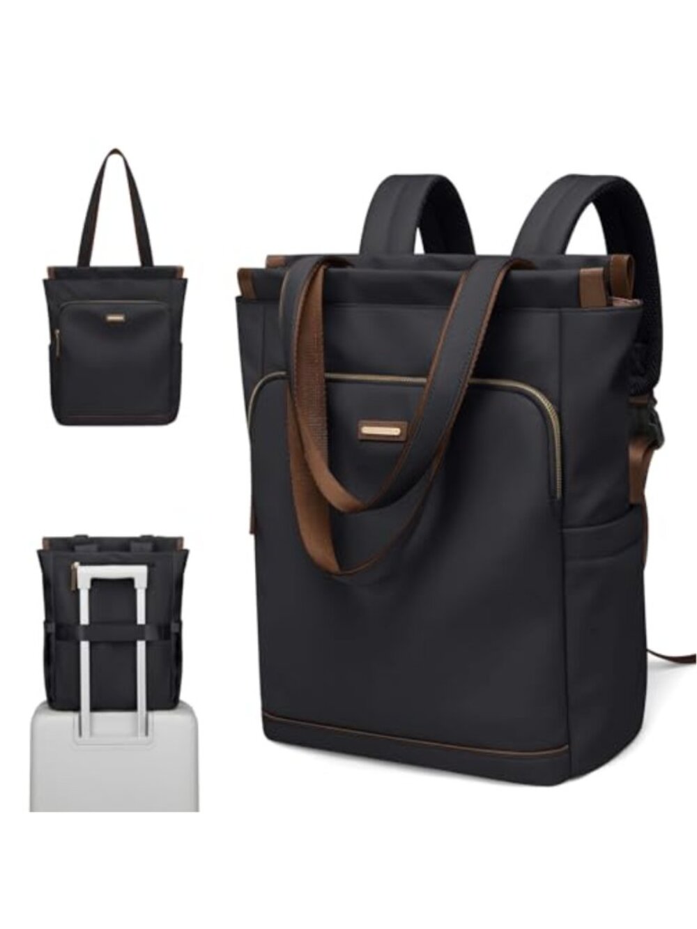 Convertible Laptop Backpack Nylon Water Resistant Tote Bag for Work Travel
